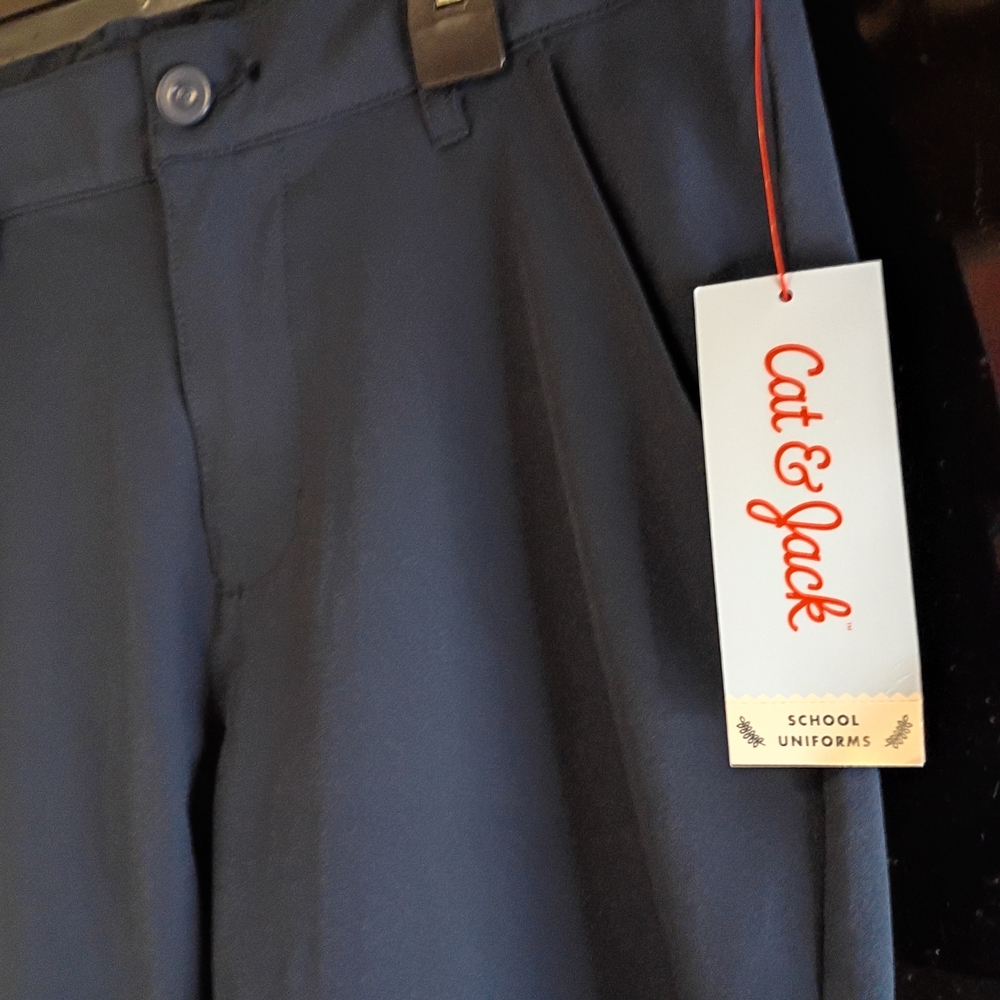 NWT Cat & Jack Boys 12 Husky Navy School Uniform Dress Pants Button Solid - Picture 3 of 3
